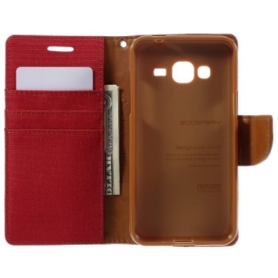 „Mercury“ Samsung Galaxy J3 2016 (J310, J320) кожаный чехол-книжка - красный | Vacins.lv