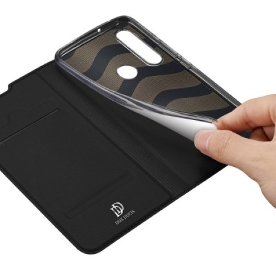 Huawei P40 Lite E (Y7p, Honor 9C) „Dux Ducis“ Skin sērijas melns ādas atvērams maciņš | Vacins.lv