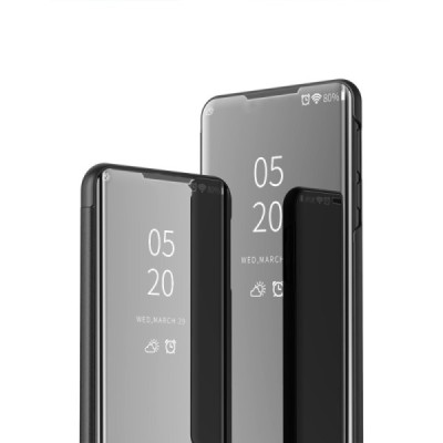 Huawei P40 Lite E (Y7p, Honor 9C) plastmasas atvērams melns ādas maciņš | Vacins.lv