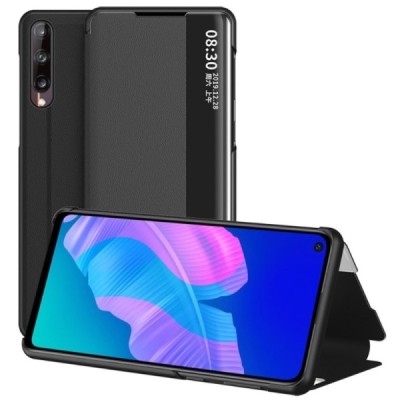 Huawei P40 Lite E (Y7p, Honor 9C) „View Line“ открываемый чёрный кожаный чехол - книжка | Vacins.lv