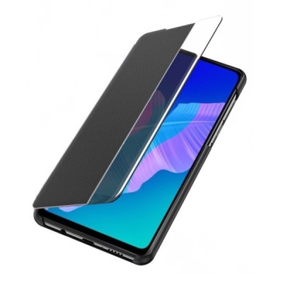 Huawei P40 Lite E (Y7p, Honor 9C) „View Line“ открываемый чёрный кожаный чехол - книжка | Vacins.lv