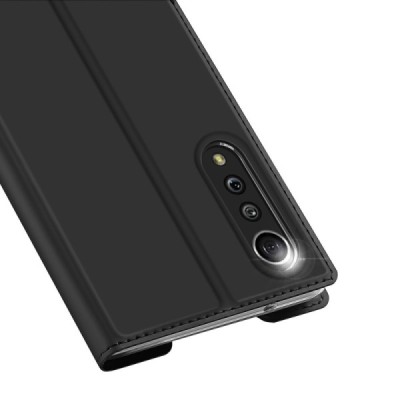 „Dux Ducis“ Skin серии LG Velvet (LM-G900EM) чёрный кожаный чехол-книжка | Vacins.lv