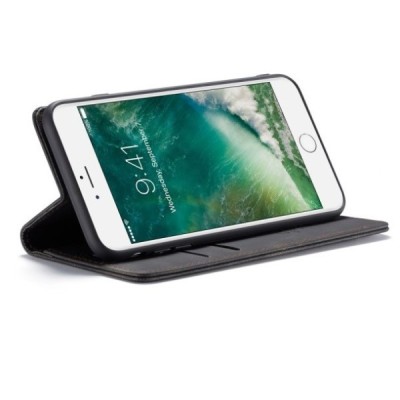 Apple iPhone 7 Plus (iPhone 8 Plus) CaseMe Retro solīds atvēramais ādas melns maciņš - maks | Vacins.lv