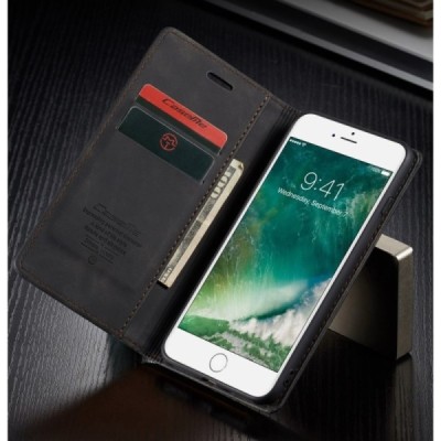 Apple iPhone 7 Plus (iPhone 8 Plus) CaseMe Retro solīds atvēramais ādas melns maciņš - maks | Vacins.lv