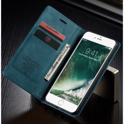 Apple iPhone 7 Plus (iPhone 8 Plus) CaseMe Retro solīds atvēramais ādas zaļš maciņš - maks | Vacins.lv