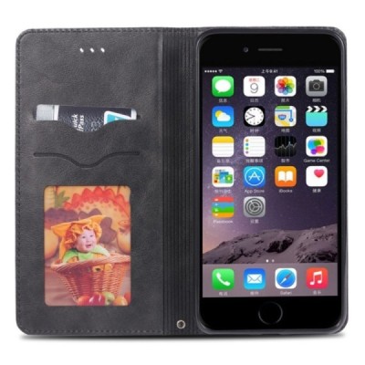 „AZNS“ Retro Apple iPhone 7 Plus (iPhone 8 Plus) открываемый чёрный кожаный чехол - книжка | Vacins.lv