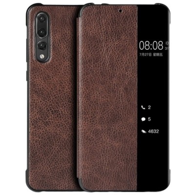 Huawei P20 Pro „View Line“ открываемый тёмно-коричневый кожаный чехол - книжка | Vacins.lv