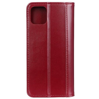 Apple iPhone 12 (12 Pro) бордовый кожаный чехол-книжка | Vacins.lv