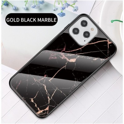 Apple iPhone 12 (12 Pro) „Marble“ твердый силиконовый чехол TPU чёрного / золотого цвета | Vacins.lv
