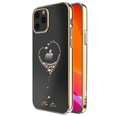 Apple iPhone 12 (12 Pro) Kingxbar Crystal  Love Swarovski пластиковый прозрачный золотой чехол с кристаллами | Vacins.lv