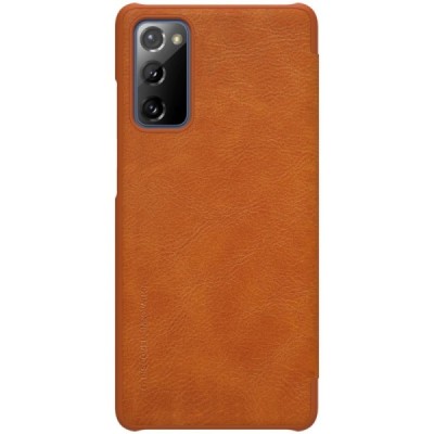 Роскошный коричневый кожаный чехол Nillkin Qin Series для Samsung Galaxy S20 FE (Fan Edition) | Vacins.lv
