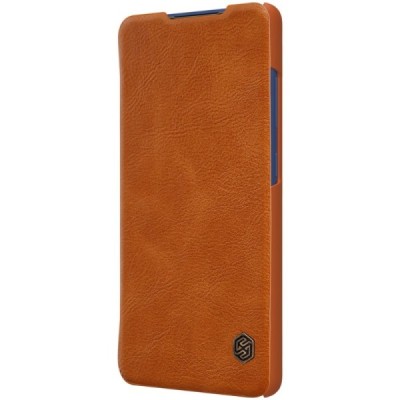 Роскошный коричневый кожаный чехол Nillkin Qin Series для Samsung Galaxy S20 FE (Fan Edition) | Vacins.lv