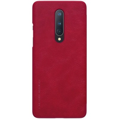 Роскошный красный кожаный чехол Nillkin Qin Series для OnePlus 8 | Vacins.lv
