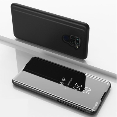 Xiaomi Redmi Note 9 plastmasas atvērams melns ādas maciņš | Vacins.lv