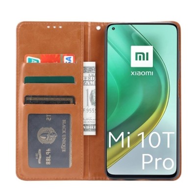 Роскошный кожаный чехол-книжка ''Comma" Xiaomi Mi 10T (Mi 10T Pro) коричневый | Vacins.lv