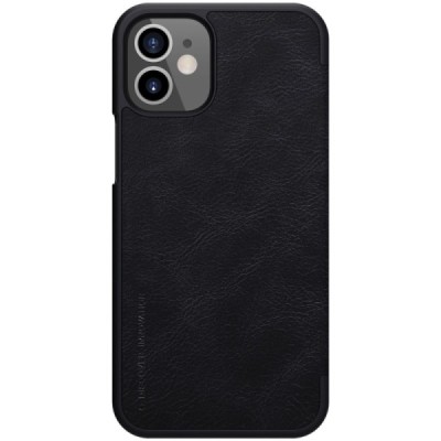 Роскошный чёрный кожаный чехол Nillkin Qin Series для Apple iPhone 12 Mini | Vacins.lv