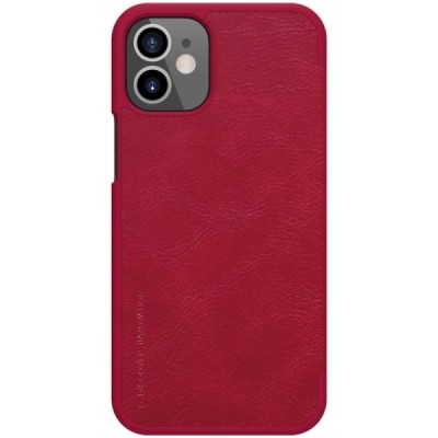 Роскошный красный кожаный чехол Nillkin Qin Series для Apple iPhone 12 Mini | Vacins.lv