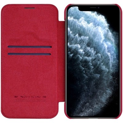 Роскошный красный кожаный чехол Nillkin Qin Series для Apple iPhone 12 Mini | Vacins.lv