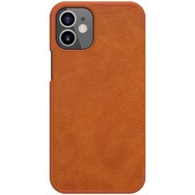 Роскошный коричневый кожаный чехол Nillkin Qin Series для Apple iPhone 12 Mini | Vacins.lv