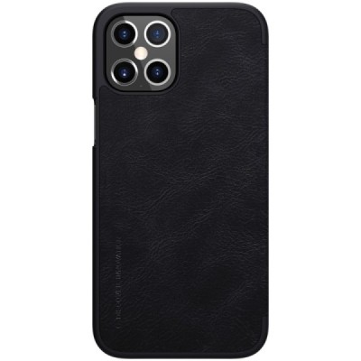 Роскошный чёрный кожаный чехол Nillkin Qin Series для Apple iPhone 12 Pro Max | Vacins.lv