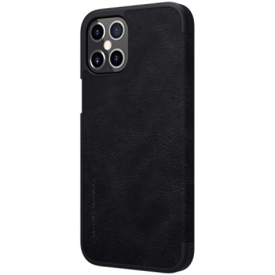 Роскошный чёрный кожаный чехол Nillkin Qin Series для Apple iPhone 12 Pro Max | Vacins.lv