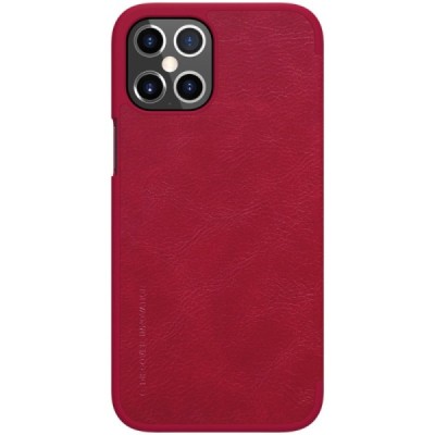 Роскошный красный кожаный чехол Nillkin Qin Series для „Nillkin“ Qin Apple iPhone 12 Pro Max | Vacins.lv