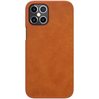 Роскошный коричневый кожаный чехол Nillkin Qin Series для „Nillkin“ Qin Apple iPhone 12 Pro Max | Vacins.lv