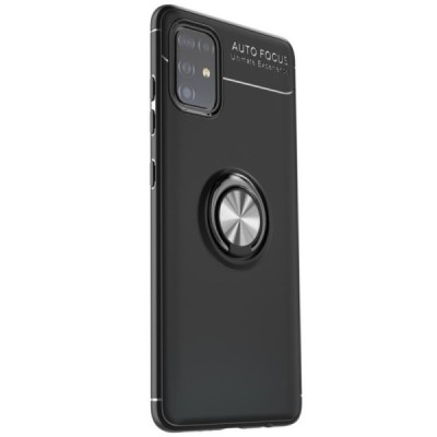 Samsung Galaxy A51 (A515) „FOCUS“ Kickstand cieta silikona (TPU) melns apvalks | vacins.lv