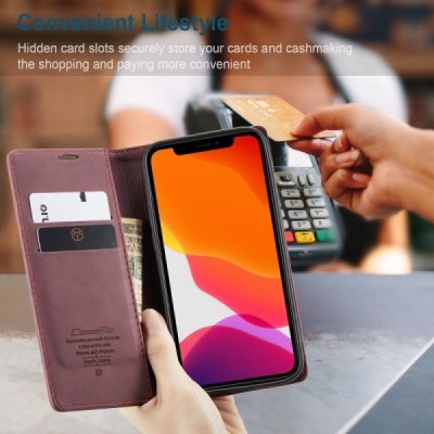 Apple iPhone 12 (12 Pro) CaseMe Retro solīds atvēramais ādas bordo maciņš - maks | Vacins.lv