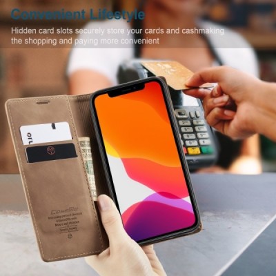 Apple iPhone 12 (12 Pro) CaseMe Retro solīds atvēramais ādas gaiši brūns maciņš - maks | Vacins.lv