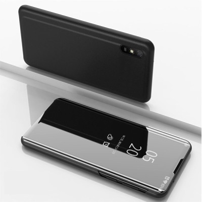 Xiaomi Redmi 9A plastmasas atvērams melns ādas maciņš | Vacins.lv