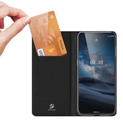 Nokia 8.3 „Dux Ducis“ Skin sērijas melns ādas atvērams maciņš | Vacins.lv