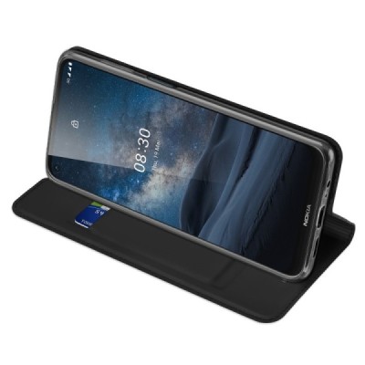 Nokia 8.3 „Dux Ducis“ Skin sērijas melns ādas atvērams maciņš | Vacins.lv