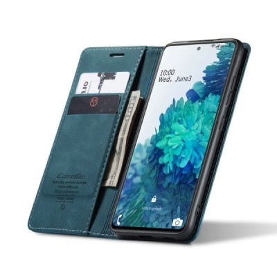 Samsung Galaxy S20 FE (Fan Edition) CaseMe Retro solīds atvēramais ādas zaļš maciņš - maks | Vacins.lv