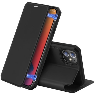 Apple iPhone 12 Mini Dux Ducis Skin X sērijas melns ādas atvērams maciņš | Vacins.lv