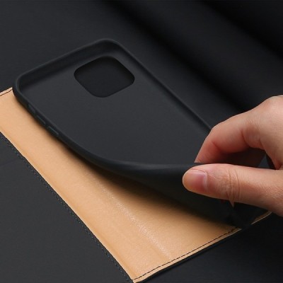 Apple iPhone 12 Mini „Dux Ducis“ Wish sērijas melns ādas atvērams maciņš | Vacins.lv