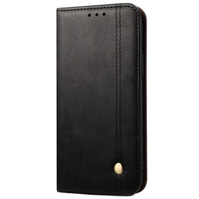 Deluxe Apple iPhone 12 Mini чёрный кожаный чехол-книжка | Vacins.lv