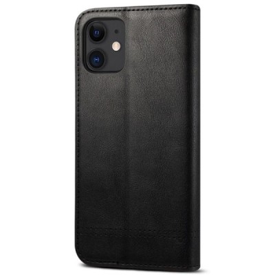 Deluxe Apple iPhone 12 Mini чёрный кожаный чехол-книжка | Vacins.lv