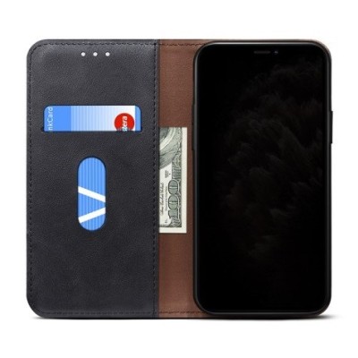 Deluxe Apple iPhone 12 Mini чёрный кожаный чехол-книжка | Vacins.lv