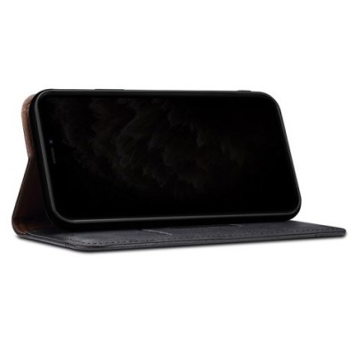 Deluxe Apple iPhone 12 Mini чёрный кожаный чехол-книжка | Vacins.lv