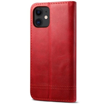 Deluxe Apple iPhone 12 Mini красный кожаный чехол-книжка | Vacins.lv