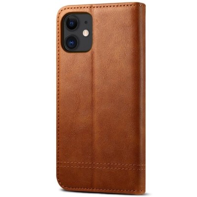 Deluxe Apple iPhone 12 Mini светло-коричневый кожаный чехол-книжка | Vacins.lv