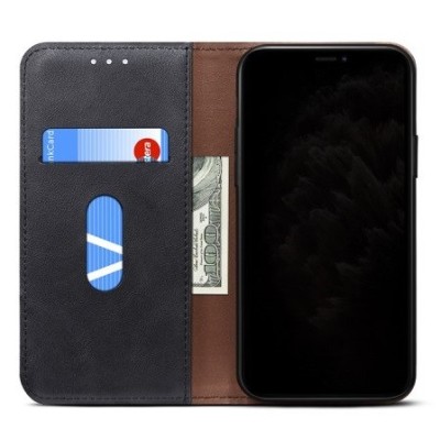 Deluxe Apple iPhone 12 Pro Max чёрный кожаный чехол-книжка | Vacins.lv