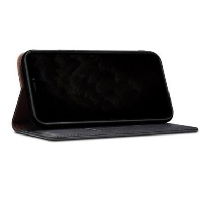 Deluxe Apple iPhone 12 Pro Max чёрный кожаный чехол-книжка | Vacins.lv