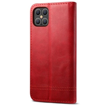 Deluxe Apple iPhone 12 Pro Max красный кожаный чехол-книжка | Vacins.lv