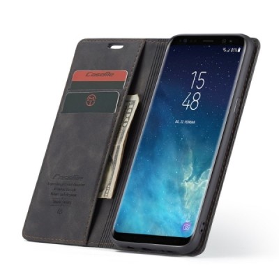 Samsung Galaxy S8+ (G955) CaseMe Retro solīds atvēramais ādas melns maciņš - maks | Vacins.lv