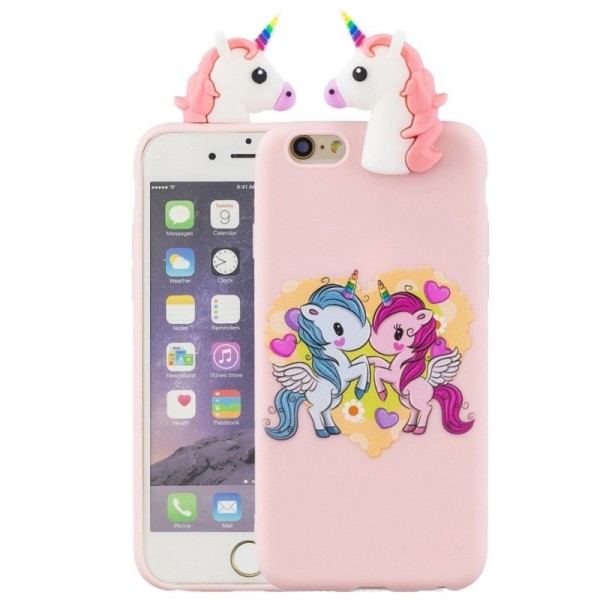 Твердый силиконовый чехол „Squezy“ Two Unicorns - розовый (iPhone 6 / 6S)