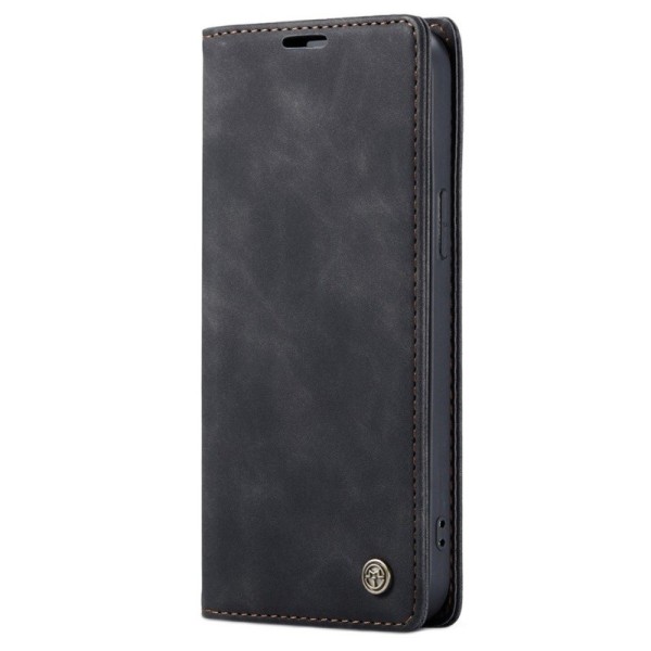 Кожиный чехол-книжка "CaseMe" Retro - чёрный (iPhone 12 Mini)