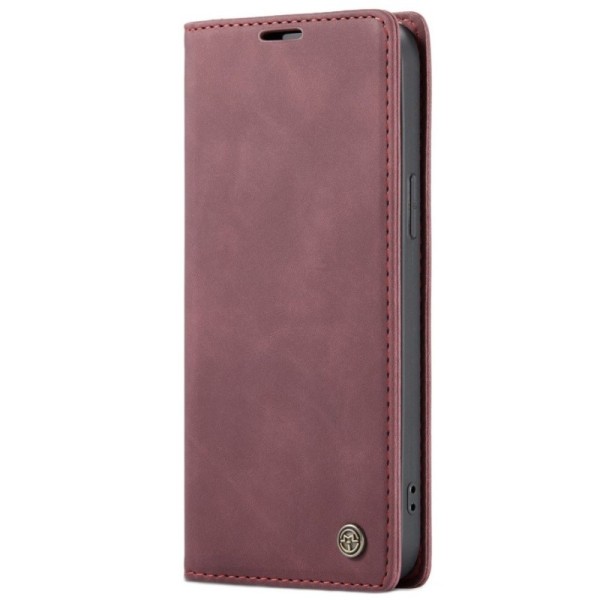 Кожиный чехол-книжка "CaseMe" Retro - бордовый (iPhone 12 Mini)