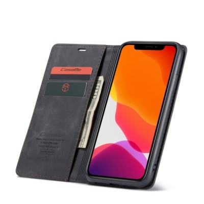 Apple iPhone 11 CaseMe Retro solīds atvēramais ādas melns maciņš - maks | Vacins.lv